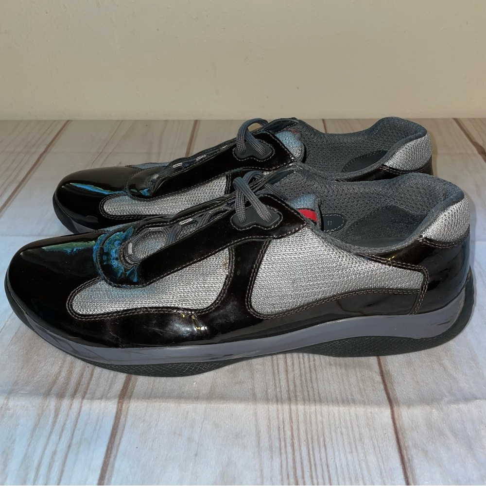Prada Americas Cup Sneakers Men Black Patent Leather UK 11 US 12 - Picture 4 of 10